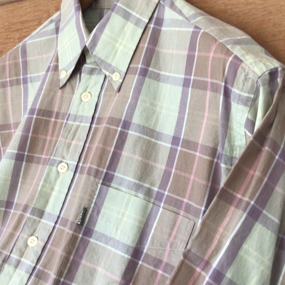 VTG Barbour Men's Plaid Green & Purple Shirt M